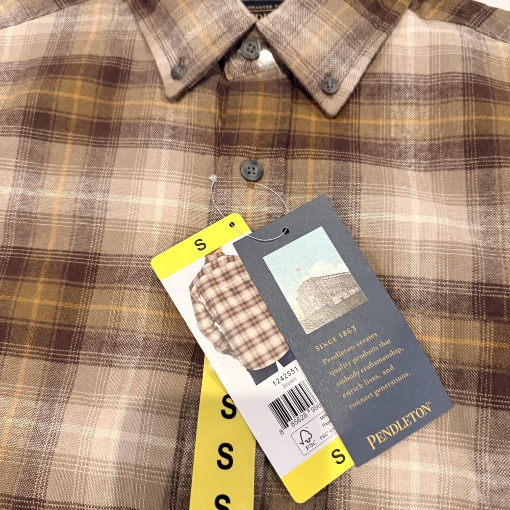Pendleton Mason Shirt Mens S Brown Plaid Cotton Flannel Button Front lodge camp